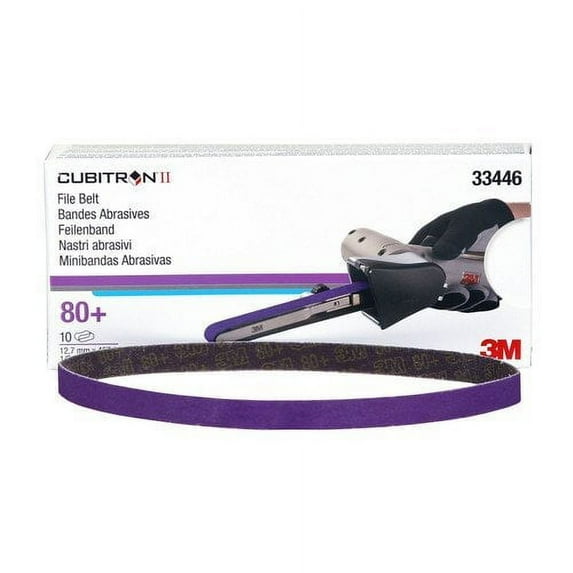 3M 3M™ Cubitron™ II File Belt, 33446, 80+, 1/2 in x 18 in (12.7 mm x 457.2 mm), 10 belts per carton, 5 cartons per case