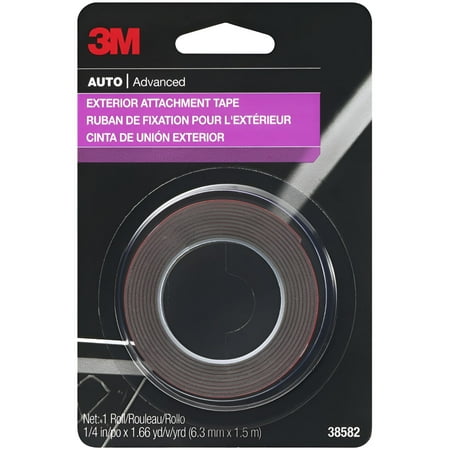 3M Auto Exterior Attachment Tape, 1/4 in x 5 ft, Heavy Duty Double-Sided Automotive Tape for Car Trim, Moldings, Emblems, and Badges (38582)