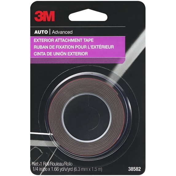 3M Auto Exterior Attachment Tape, 1/4 in x 5 ft, Heavy Duty Double-Sided Automotive Tape for Car Trim, Moldings, Emblems, and Badges (38582)
