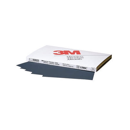 3M Imperial Wetordry 02623 434Q Series Abrasive Sheet, 5-1/2 in W x 9 in L, 1500 Grit, Fine Grade, Black