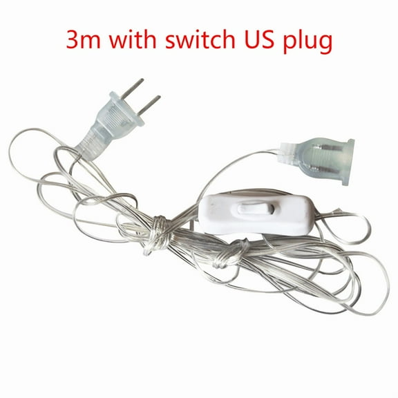 3M 5M Power Extension Cord For EU / US Plug LED Holiday Light String Extension Standard Switch Cable Christmas Curtain Light
