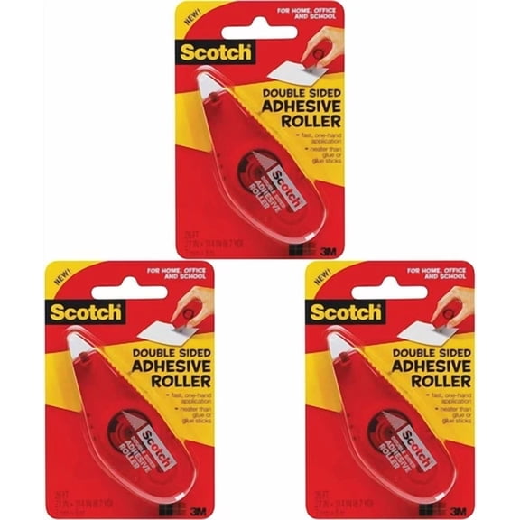 3M 6061 Scotch Double Sided Adhesive Roller .27 In. X 8.7 Yd. 3 Pack