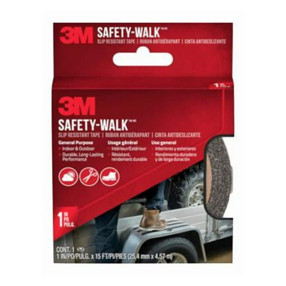 3M Safety-Walk Slip Resistant Tape, 1 in x 15 ft, Anti Slip Black Tape, Adhere Without Wrinkling, Curling, Tearing or Lifting, Self-Adhesive Backing, Quick & Easy Application, 1 Roll (610B-R1X180)