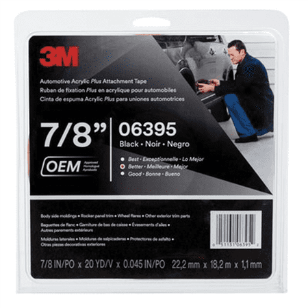 3M 06395 Acrylic Plus Series Automotive Attachment Tape, 10 yd x 7/8 in, 1.52 mm THK, Black