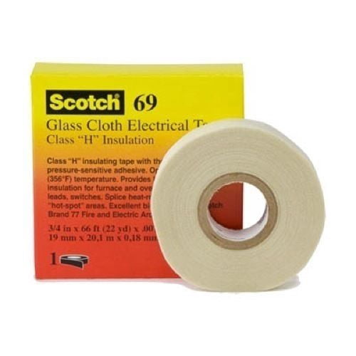 3M 69 Ultra High-Temperature White Glass Cloth Tape, 1/2" X 66' (1 per pack)