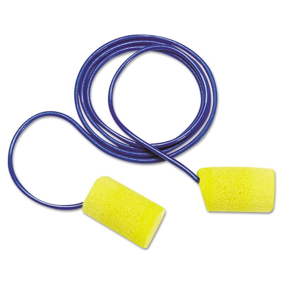 E-A-R Classic NRR 33dB Metal Detectable Foam Earplugs - Corded, Yellow (Box of 200 Pairs)