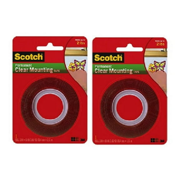 3M 76272 4010 Scotch Permanent Clear Mounting Tape (1" x 60") (2 Pack)