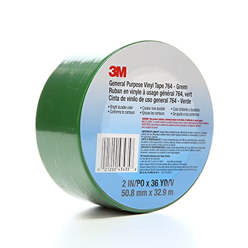 3M™ 764 Vinyl Tape, 3" Core, 2" x 36 Yd., Green, Case Of 24