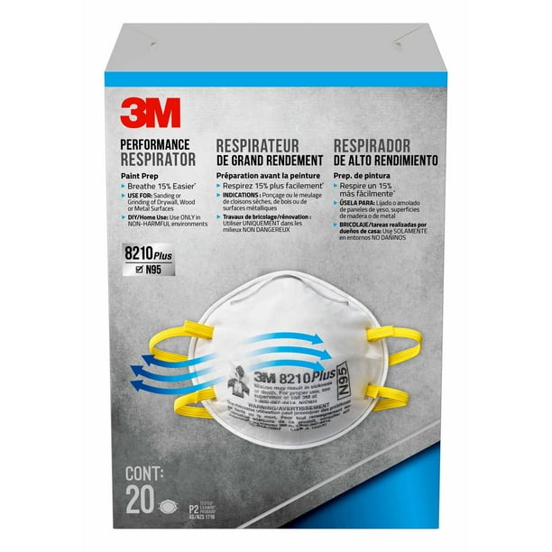 3M 8210Plus Performance Respirator, N95, Paint Prep (20Pack) Walmart