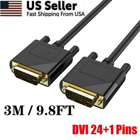 3M / 9.8FT DVI-D to DVI-D Cable Dual Link Male to Male DVI 24+1 Pins Monitor Display Cord