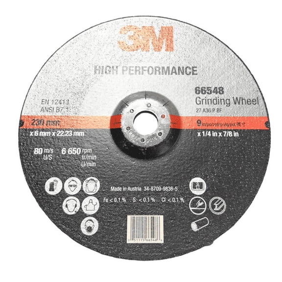 3M 9" x 1/4" x 7/8" High Performance Depressed Center Grinding Wheel Ceramic 36+