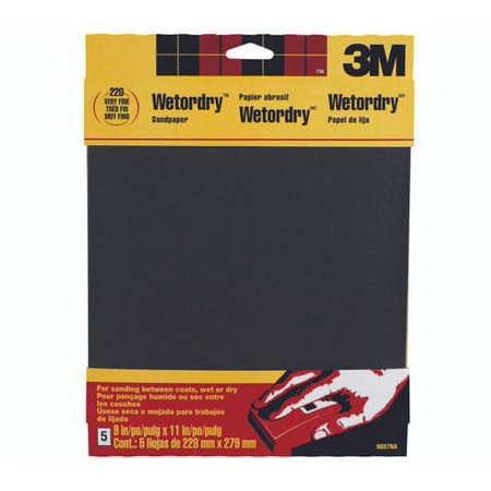 3M 9087NA 240 Grit, 9 Inch By 11 Inch, Waterproof Silicone Carbide Sandpaper, 5 Pack