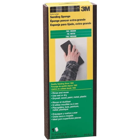 3M Sanding Sponge 910-XLA Fine to Medium - Medium Fine Grit - 1 Piece