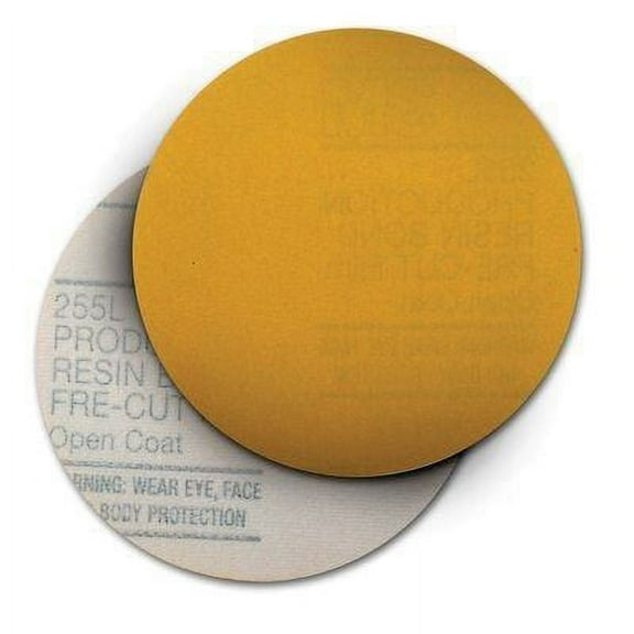3M 959 00959 255L Series Abrasive Disc, 5 in Dia, P320 Grit, Hook and Loop, Gold