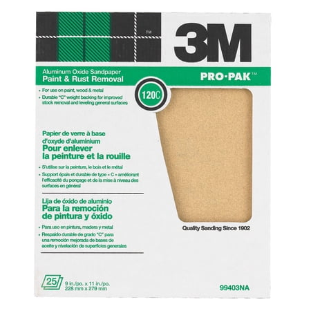 3M Pro-Pak 11" L x 9" W 120 Grit Aluminum Oxide Sandpaper 25 pk