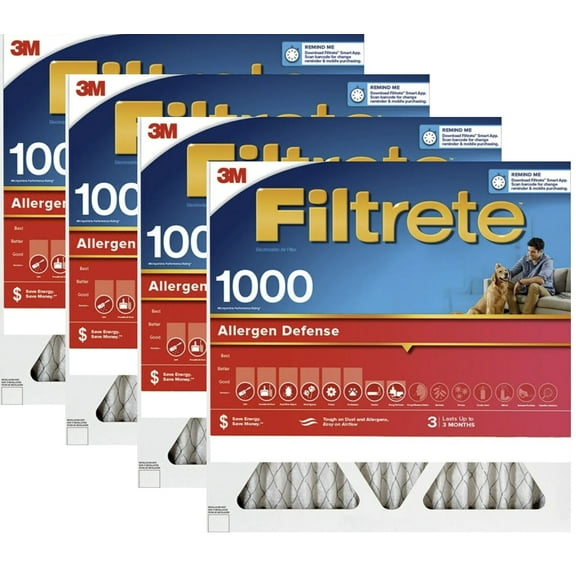 3M AL12-4 24" x 24" x 1" Red MPR 1000 Filtrete 3 Month Disposable Pleated Air Filter - Quantity of 4