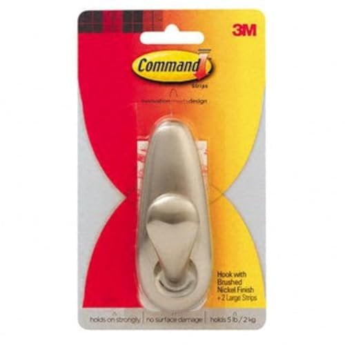 3M Adhesive Hook Large Indoor - Metal Nickel Finish - Silver, Easy Installation, General Use