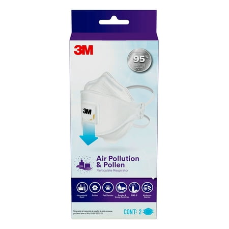 3M Air Pollution & Pollen Respirator, Adult Size, 2/Pack