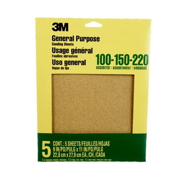 3M Aluminum Oxide Sandpaper, 9 in. x 11 in., Assorted Grits, 5/Pack