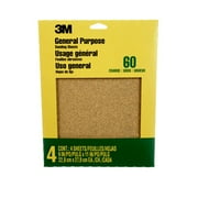 3M Sandpaper, General Purpose, 60 Grit Coarse, 9 in. x 11 in., 4 Sanding Sheets