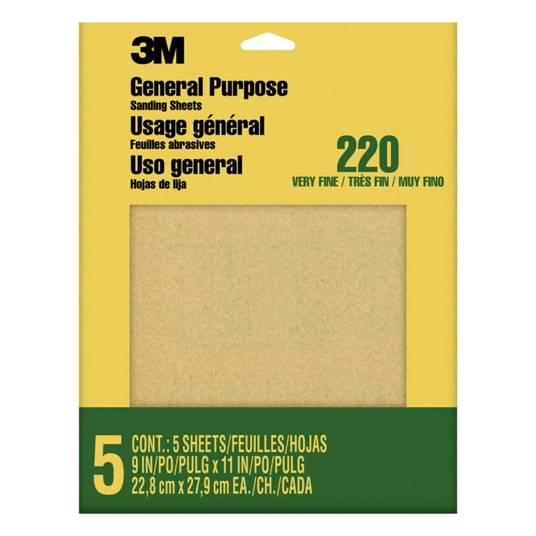 3M Aluminum Oxide Sandpaper Very Fine Grit General Purpose 5 Sheets