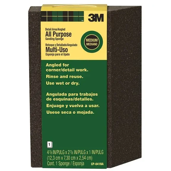 4-7/8" x 2-7/8" x 1" 3M CP-041 SandBlaster Detail Area Angled Sanding Sponge, Medium