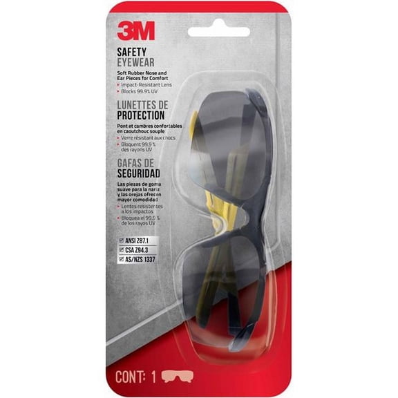 3M Black And Yellow Frame Grey Lens Safety Glasses