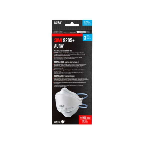3M N95 Aura Particulate Respirator 9205+, 3 Pack
