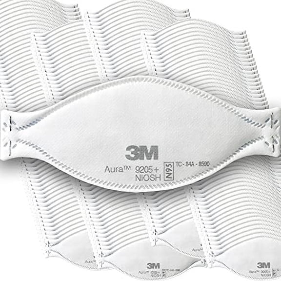 3M Aura Particulate Respirator 9205+, N95, Pack of 440 Disposable Respirators, Individually Wrapped, 3 Panel Flat Fold Design Allows for Facial Movements, Comfortable, NIOSH Approved