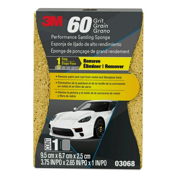 3M Auto Advanced 1-Step Remove Performance Sanding Sponge, 3.75" x 2.65" x 1", 60 Grit