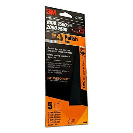 product image of 3M Auto Wet Or Dry Sandpaper 3 2/3 in x 9 in, 1000, 1500, 2000, 2500 Assorted Grit Pack, 5 Sheets