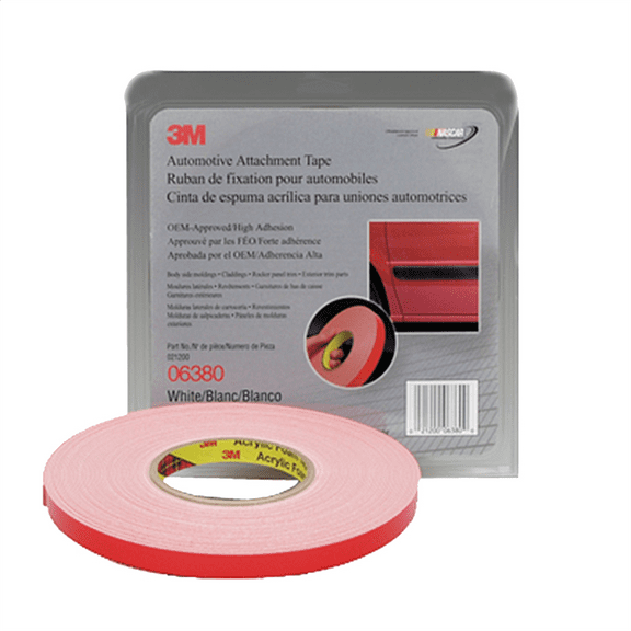 3M Automotive 6380 Attachment Tape, White, 1/2" x 20 yds