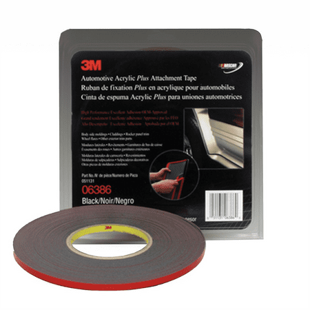 3M Automotive 6386 Acrylic Plus Attachment Tape, Black, 1/4" x 20 yds