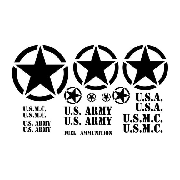 3M Automotive Vinyl Decal Kit for Military Jeep with Invasion Star & Text for Hood Doors Bumper Body Flat Black