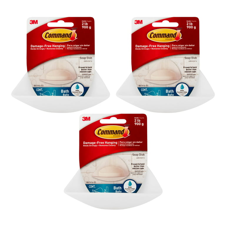 3M Bath14 Command Soap Dish Bath Adhesive Damage Free Plastic, Frosted, 3-Pack, White