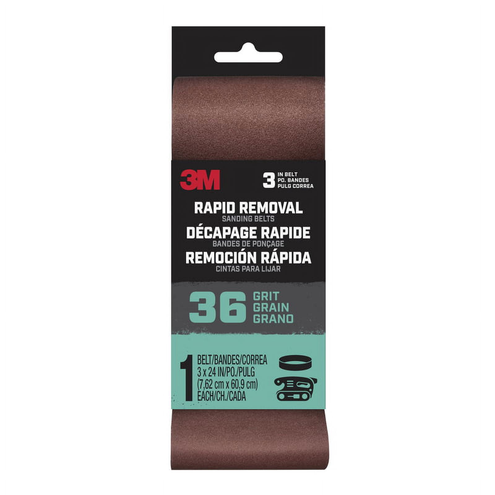 3M BELT3X241PK36 Sanding Belt, 3 in W, 24 in L, 36 Grit, Aluminum Oxide Abrasive Purple