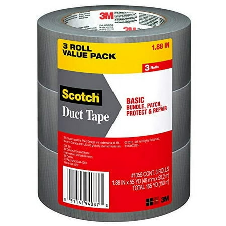 3M Basic Duct Tape, 1055-3PK, 1.88 inch by 55 yards, 3 Rolls