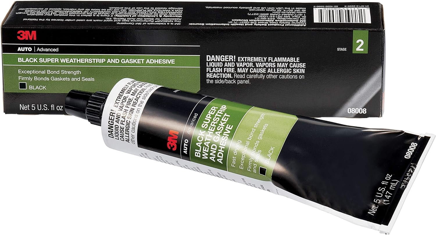 3M Black Super Weatherstrip and Gasket Adhesive, 08008, 5 fl oz, 1 Per Pack 5 fl. oz