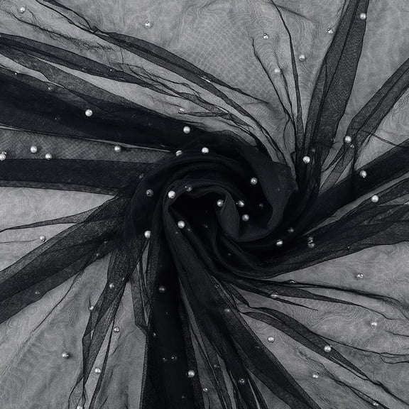 3M Black Wedding Veil with White Pearls Soft Tulle Fabric Breathable Netting Lace Cloth Minimalist Elegant Beaded Veils