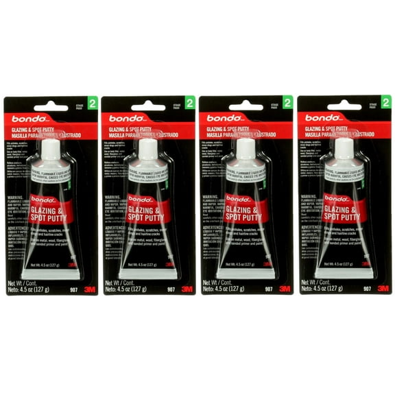 3M Bondo 907 Glazing and Spot Putty  4.5 oz, Fast-Drying, Non-Staining, Ideal for Automotive Surface Repairs, 4 Pack