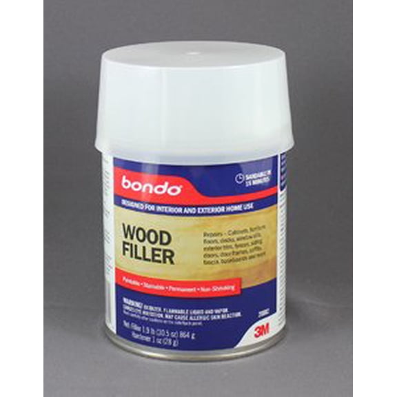 3M Bondo Wood Filler, Quart, Medium Brown, Water Resistant, Non-Shrinking, Paintable and Stainable