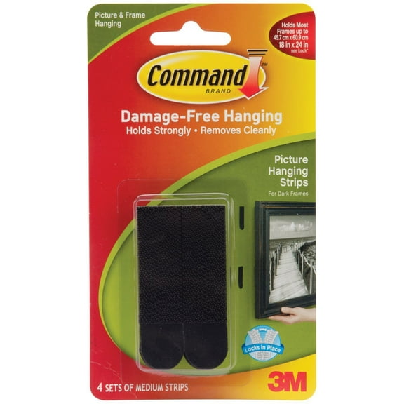 3M Command Medium Picture Hanging Strips - Black - 4 Sets, 3-Pack