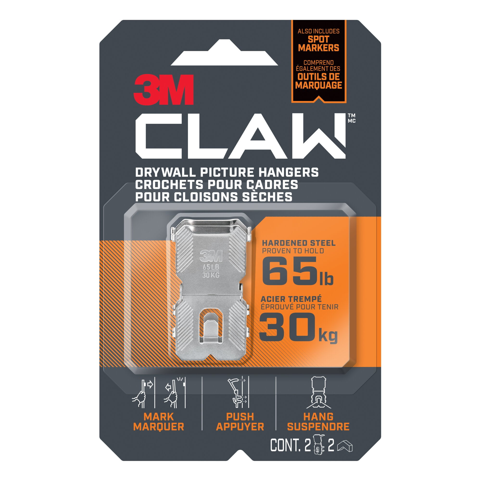 3M CLAW Hardened Steel Drywall Picture Hanger with Spot Marker, 5 Pack