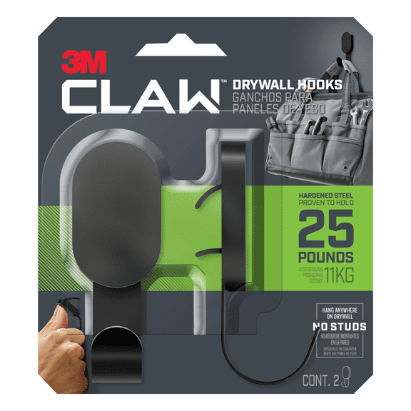 3M CLAW Drywall Hooks [25 lbs.]: 25 lb. / 2 hooks (Black) 2-hooks 3DH25BLK-2ES
