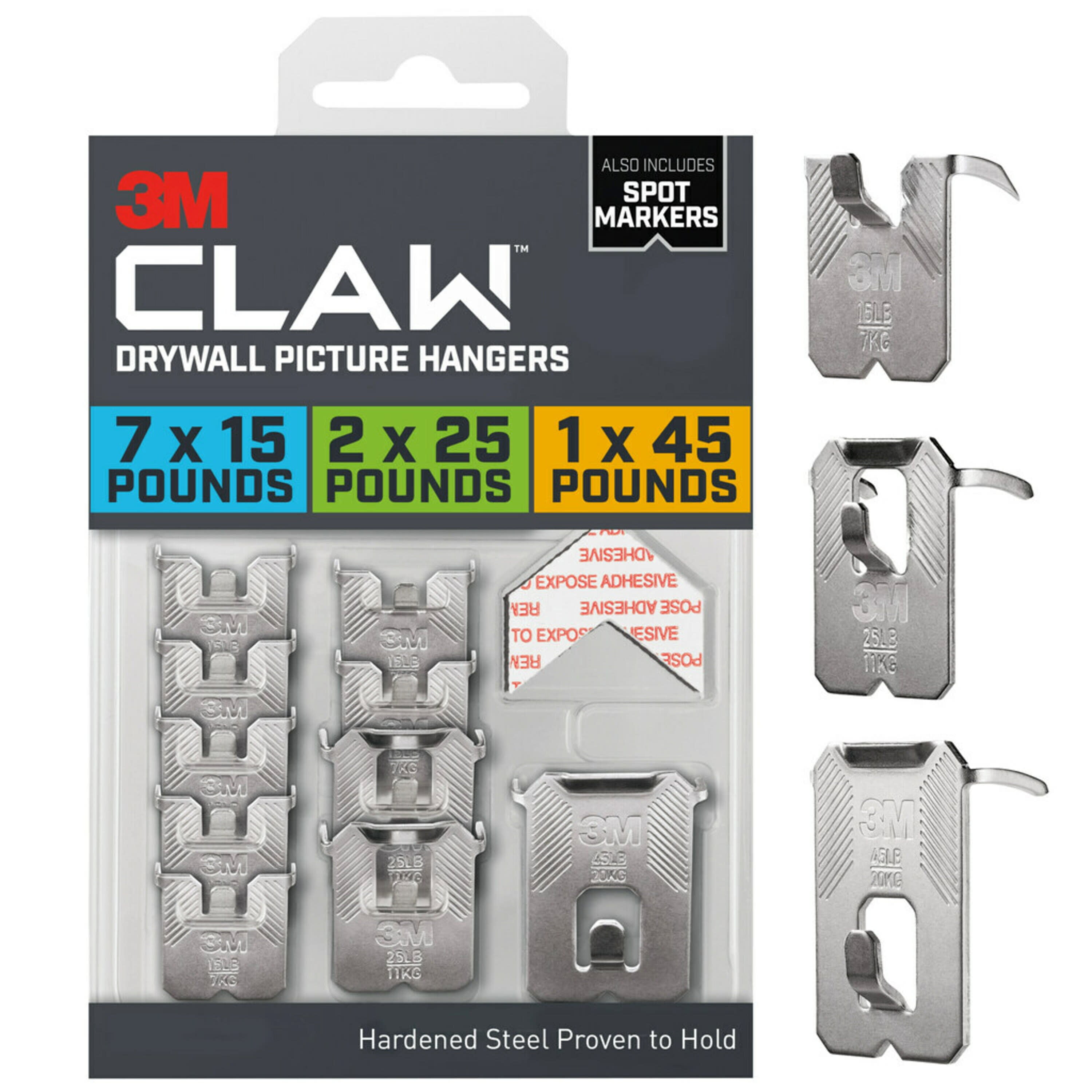 3M CLAW Drywall Picture Hanger Kit, Variety Pack with Spot Markers, Holds  Up To 45 lbs 