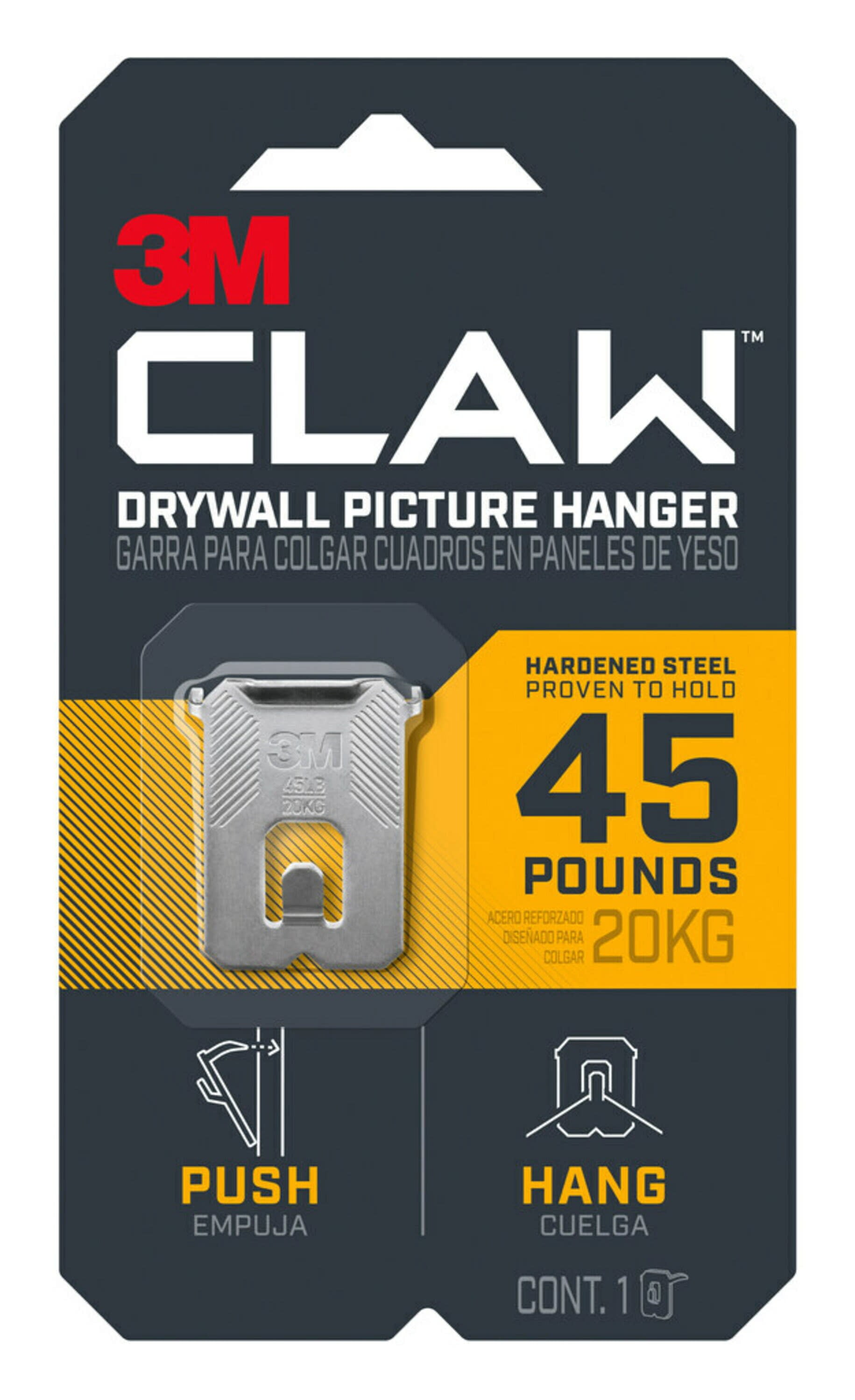 3M CLAW Drywall Picture Hanger - 65 lb (29.48 kg) Capacity - 2