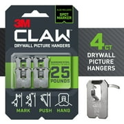 3M CLAW Drywall Picture Hanger with Spot Marker, Holds 25 lbs, 4 Hangers, 4 Markers