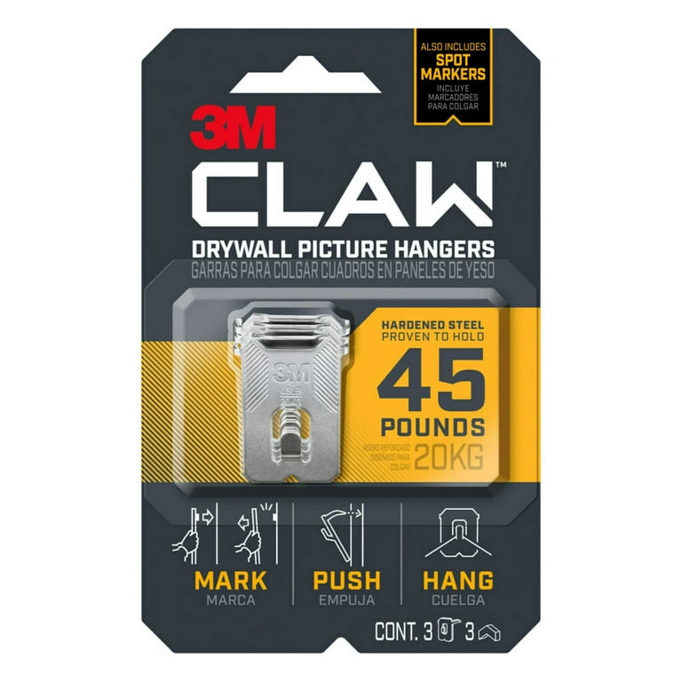 CLAW 45 lbs. Drywall Picture Hanger with Temporary Spot Marker (Pack of 3-Hangers and 3-Markers) CLAW 45 lbs. Drywall Picture Hanger with Temporary Spot Marker (Pack of 3-Hangers and 3-Markers)