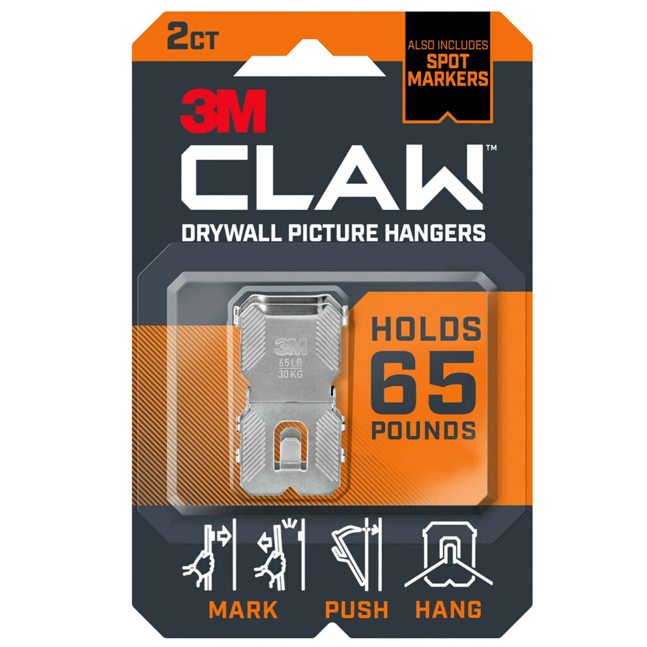 3M Claw Silver Drywall Picture Hanger with Spot Marker, 65lb Capacity