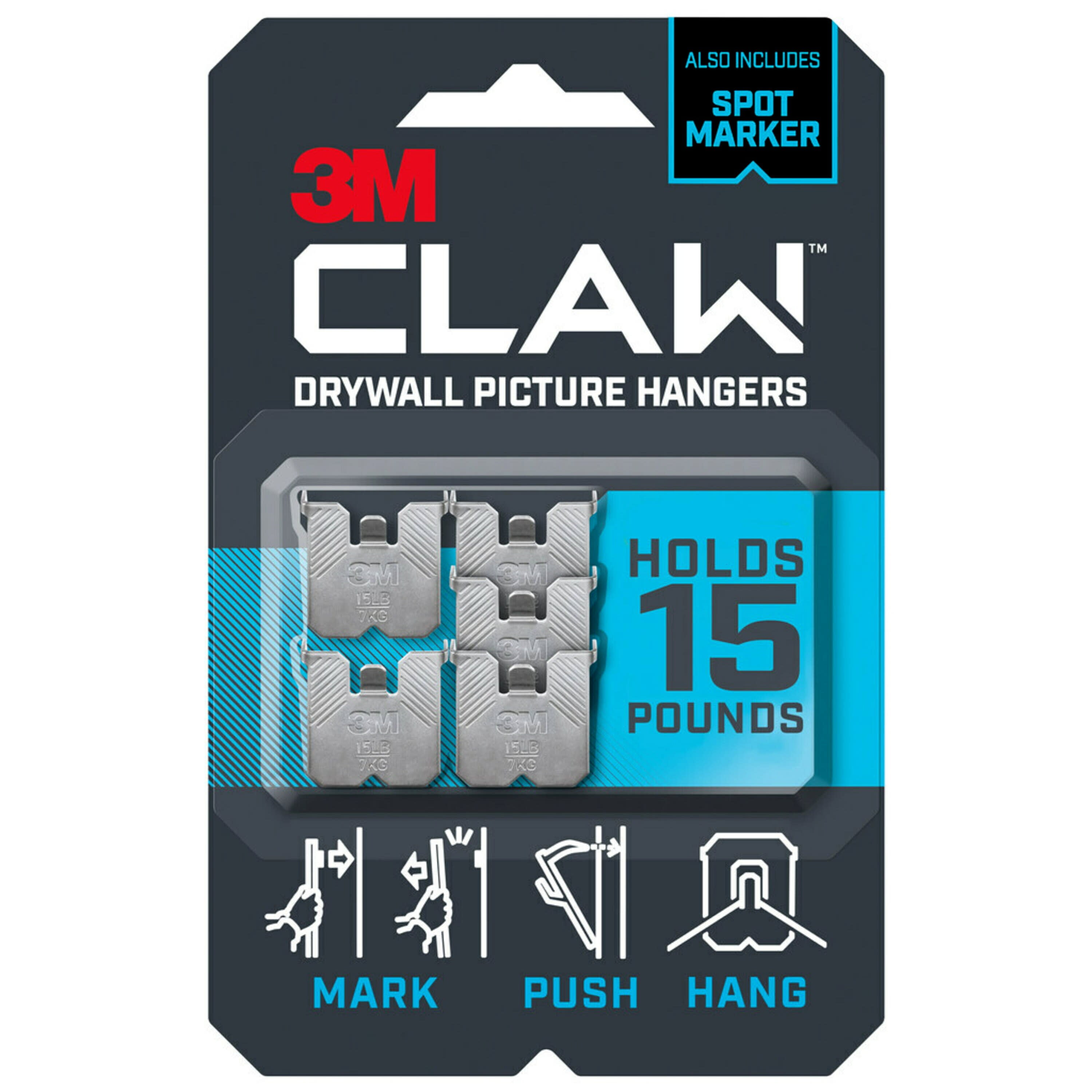 3M CLAW™ Drywall Picture Hanger with Temporary Spot Marker, holds